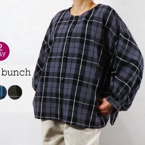 Button Shirt/Blouse Dolman Sleeve Yarn-dyed Checked Pattern Pullover 2Way