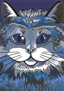 ポストカード イラスト「青い猫」 箔押し加工あり カラフル おしゃれ 2023新作