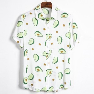 Button Shirt Patterned All Over Pudding Summer Casual Men's Thin