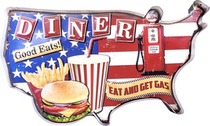 アンティークエンボスプレート "DINER Eat and get Gas"