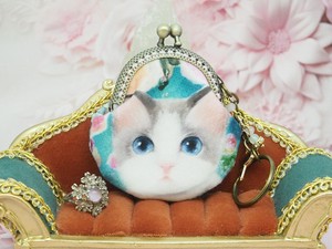 「青い目の猫」がま口バッグチャーム（口金5センチ)