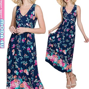 Casual Dress Floral Pattern V-Neck Sleeveless One-piece Dress M