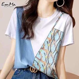 【2023SS】 EF0629 半袖Tシャツ シフォン コットン デザインTシャツ スカーフモチーフ