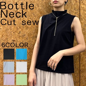 T-shirt Bottle Neck Sleeveless Cotton Cut-and-sew