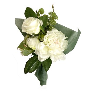 リビング仏花 芍薬 バラ ブーケ ホワイト 現代仏花 供花 お供え 和風 ギフト プレゼント