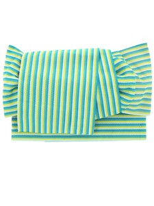 角出し風タイプ 結び帯単品「青緑×イエロー縞」浴衣帯 作り帯 付け帯