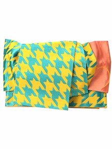 角出し風タイプ 結び帯単品「黄×青緑　千鳥」浴衣帯 作り帯 付け帯