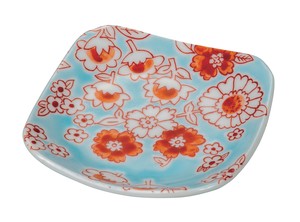 日本の伝統工芸品【九谷焼】 K8-5    3号皿 フラワーシャワー水色