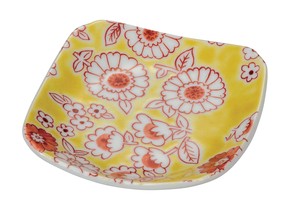 日本の伝統工芸品【九谷焼】 K8-6    3号皿 フラワーシャワー黄色