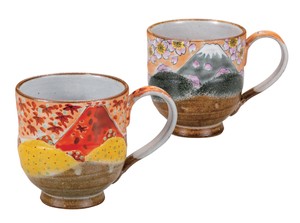 日本の伝統工芸品【九谷焼】 K8-964  ペアマグカップ 春の富士・秋の富士  福田良則