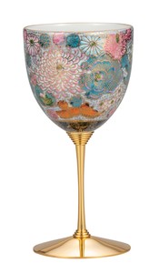 日本の伝統工芸品【九谷焼】 K8-1109 ワインカップ 花詰（青）
