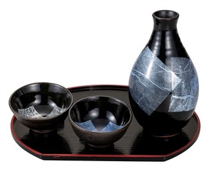 日本の伝統工芸品【九谷焼】 K8-1173 晩酌揃 銀彩 盆付