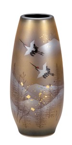 日本の伝統工芸品【九谷焼】 K8-1224 8.5号花瓶 木立鶴