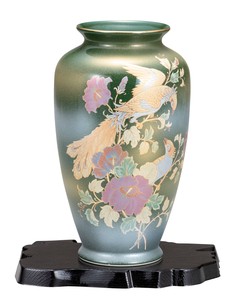 日本の伝統工芸品【九谷焼】 K8-1235 8号寸胴花瓶 オリベ鳳凰 台付