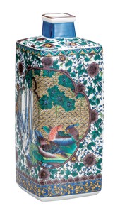 日本の伝統工芸品【九谷焼】 K8-1239 8号花瓶 古九谷花鳥