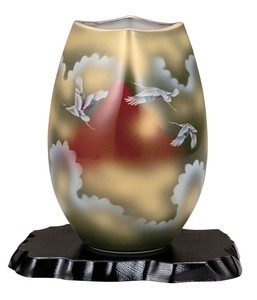 日本の伝統工芸品【九谷焼】 K8-1256 8号ナツメ花瓶 赤富士 台付