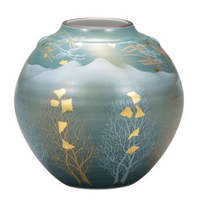 日本の伝統工芸品【九谷焼】 K8-1273 5.5号花瓶 木立連山