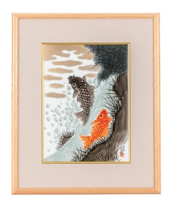 日本の伝統工芸品【九谷焼】 K8-1356 陶額 鯉の滝登り  福田良則