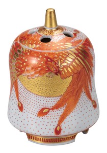 日本の伝統工芸品【九谷焼】 K8-1375 3号香炉 赤絵鳳凰  福田良則