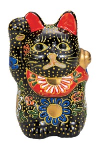 日本の伝統工芸品【九谷焼】 K8-1435 3.2号招き猫 黒盛