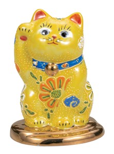 日本の伝統工芸品【九谷焼】 K8-1437 3.2号小判乗り招き猫 黄盛