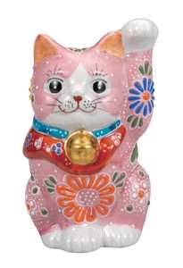 日本の伝統工芸品【九谷焼】 K8-1449 3.3号招き猫 ピンク盛