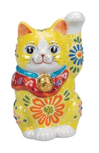 日本の伝統工芸品【九谷焼】 K8-1450 3.3号招き猫 黄盛