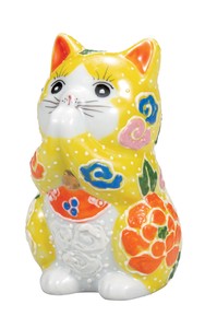 日本の伝統工芸品【九谷焼】 K8-1454 2.7号お祈り猫 黄盛