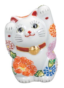 日本の伝統工芸品【九谷焼】 K8-1467 4号両手招き猫 花づくし