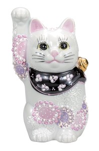 日本の伝統工芸品【九谷焼】 K8-1469 4号招き猫 花むらさき
