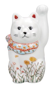 日本の伝統工芸品【九谷焼】 K8-1473 4号招き猫 お花畑