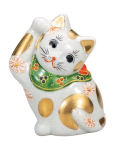 日本の伝統工芸品【九谷焼】 K8-1485 3.2号耳かき猫 金ブチ盛