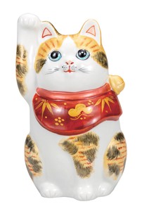 日本の伝統工芸品【九谷焼】 K8-1492 4.8号招き猫 金彩三毛