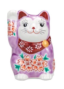 日本の伝統工芸品【九谷焼】 K8-1493 3.2号招き猫 紫釉桜
