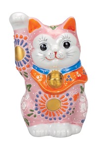 日本の伝統工芸品【九谷焼】 K8-1500 4号招き猫 ピンク盛