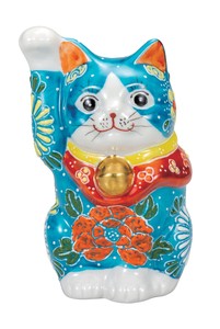 日本の伝統工芸品【九谷焼】 K8-1501 4号招き猫 青盛