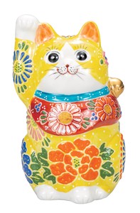 日本の伝統工芸品【九谷焼】 K8-1513 4.8号招き猫 黄盛