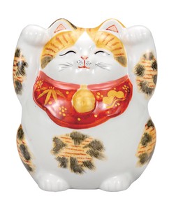 日本の伝統工芸品【九谷焼】 K8-1515 5号両手招き猫 金彩三毛