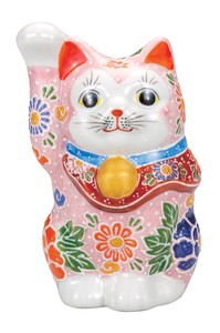 日本の伝統工芸品【九谷焼】 K8-1517 4.8号招き猫 ピンク盛