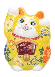 日本の伝統工芸品【九谷焼】 K8-1518 4.5号絵馬招き猫 黄盛