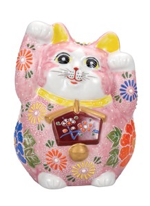 日本の伝統工芸品【九谷焼】 K8-1523 4.5号絵馬招き猫 ピンク盛