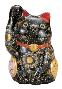 日本の伝統工芸品【九谷焼】 K8-1537 7号招き猫 黒盛