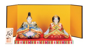 日本の伝統工芸品【九谷焼】 K8-1684 5号雛人形 盛 台・敷物・立札・屏風付