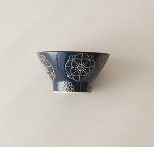 【波佐見焼　日本製　茶碗　手描き　藍染窯　】ステッチ　茶碗　ブルー