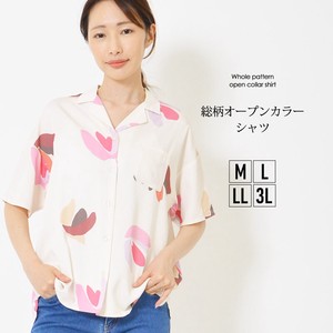 Button Shirt/Blouse Design Patterned All Over Tops L Ladies' Simple