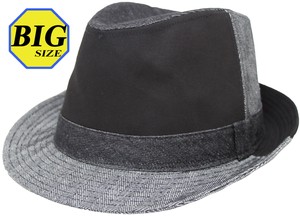 【大きいサイズ帽子 最大約65cm】中折れハット 中折れ帽子 デニムクレイジー柄 ブラック