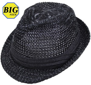 【大きいサイズ帽子 最大約65cm】中折れハット 中折れ帽子 アゼ編みサーモデニム帯 ブラック