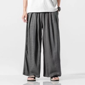 Full-Length Pant Plain Color Cotton Linen Wide Pants