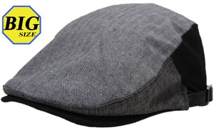 【大きいサイズ帽子 最大65cm サイズ調節可能】ハンチング コットンリネンコンビ ブラック