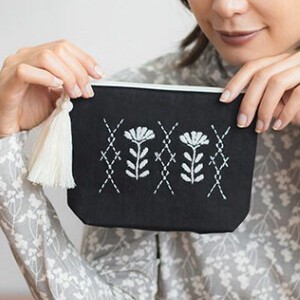 Pouch black Cotton Embroidered